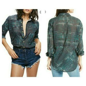Free People Oversize Plaid Stripe Button Down Thin